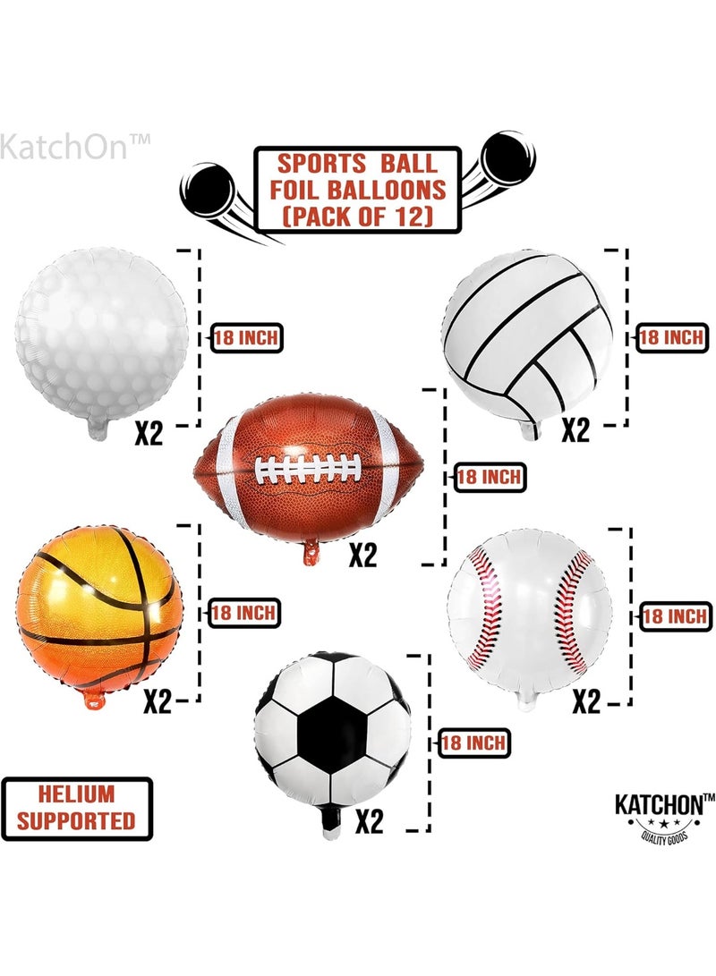 KATCHON Huge Mylar Sports Balloons - 18 Inch, Pack of 12 | All Sports Birthday Party Decorations | Soccer, Golf, Football, Basketball Balloons | All Star Baby Shower Decorations - Image 4